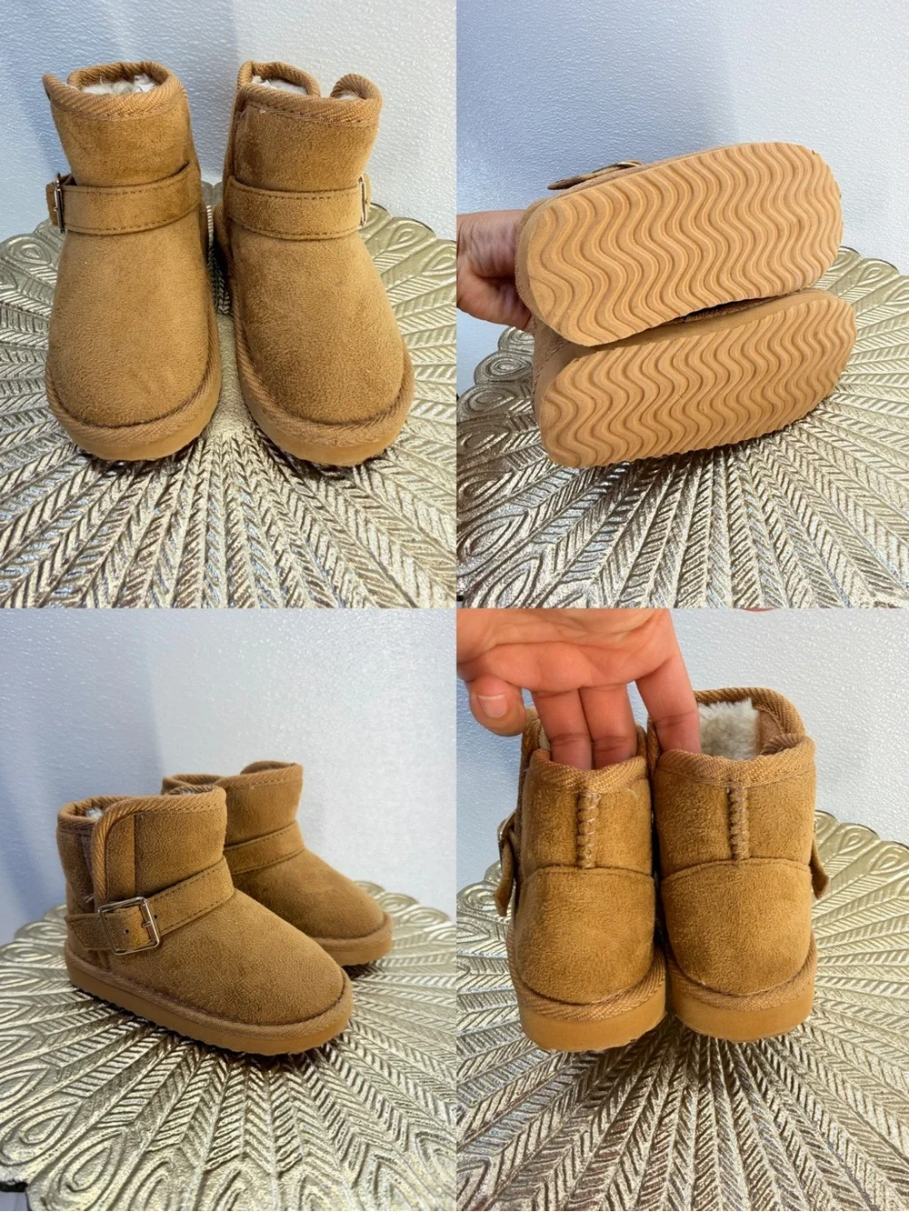 Capelli New York Kids Faux Fur Buckle Ankle Boots Tan